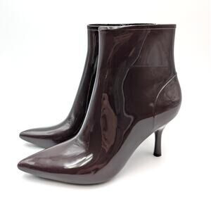 Jeffrey Campbell Puddles Pointed-Toe Rain Booties Women's Wine Shiny Sz US8 EU39